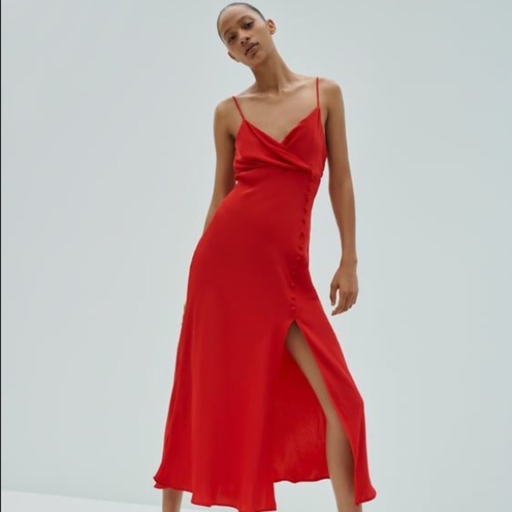 NWT Zara Satin Camisole Dres Red